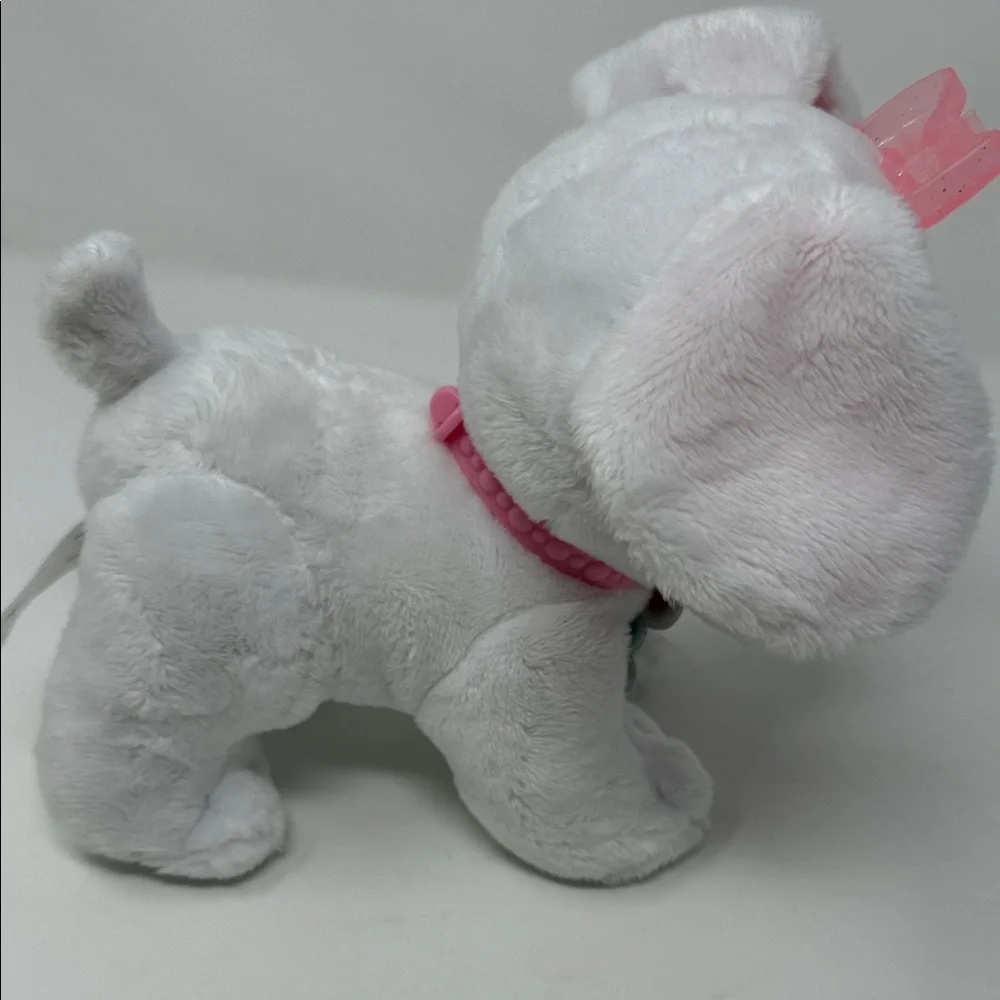 Disney Princess Plush White Dog Toy with Pink Bow 7” x 7 “